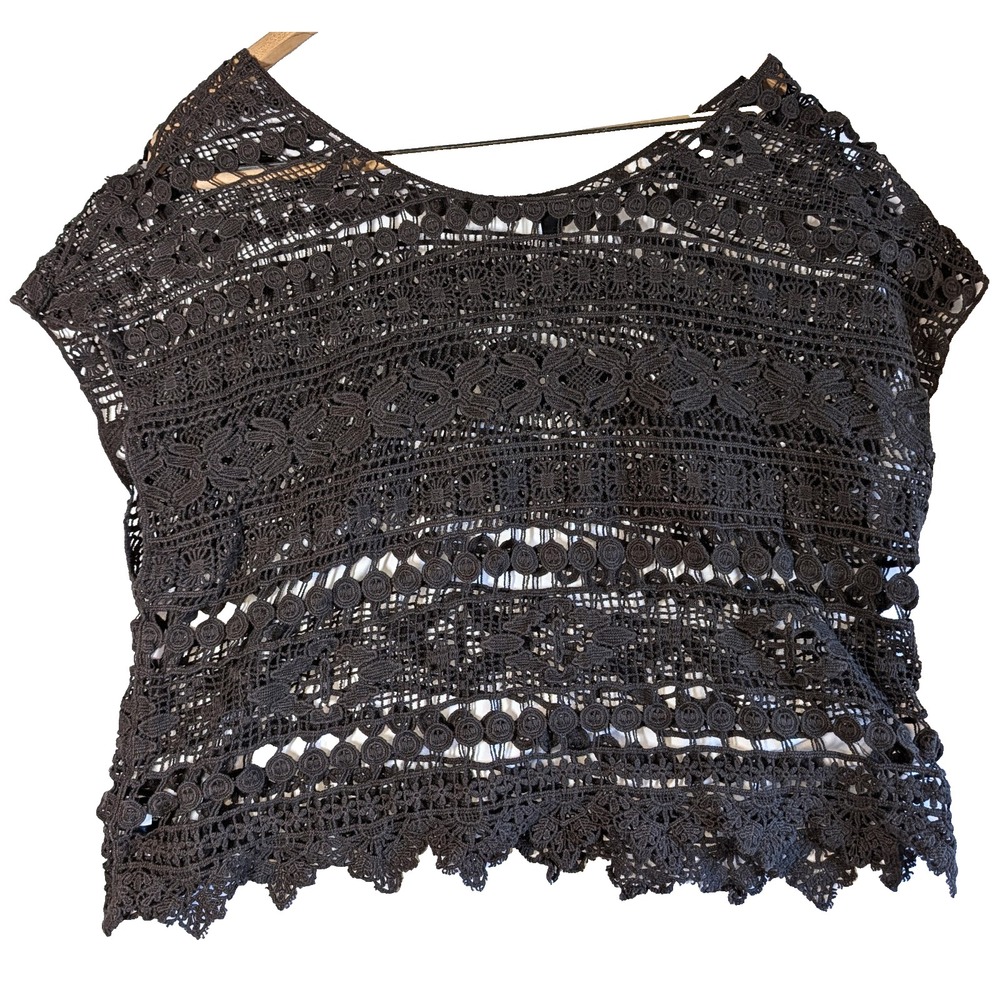 Lane Bryant Top Womens 14/16 Brown Lace Crochet Floral Tank Top Sheer boho
